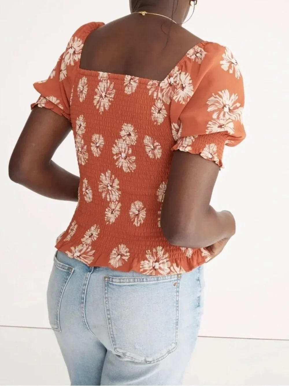 Madewell | Georgette Lucie Puff-Sleeve Smocked Bodice Top